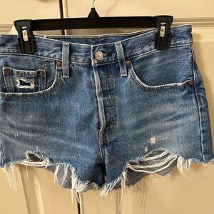 Levi's Frayed Hem Blue Jean Shorts